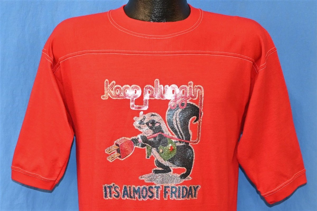 80s Keep Pluggin It's Almost Friday Iron-On t-shirt Medium product image 1