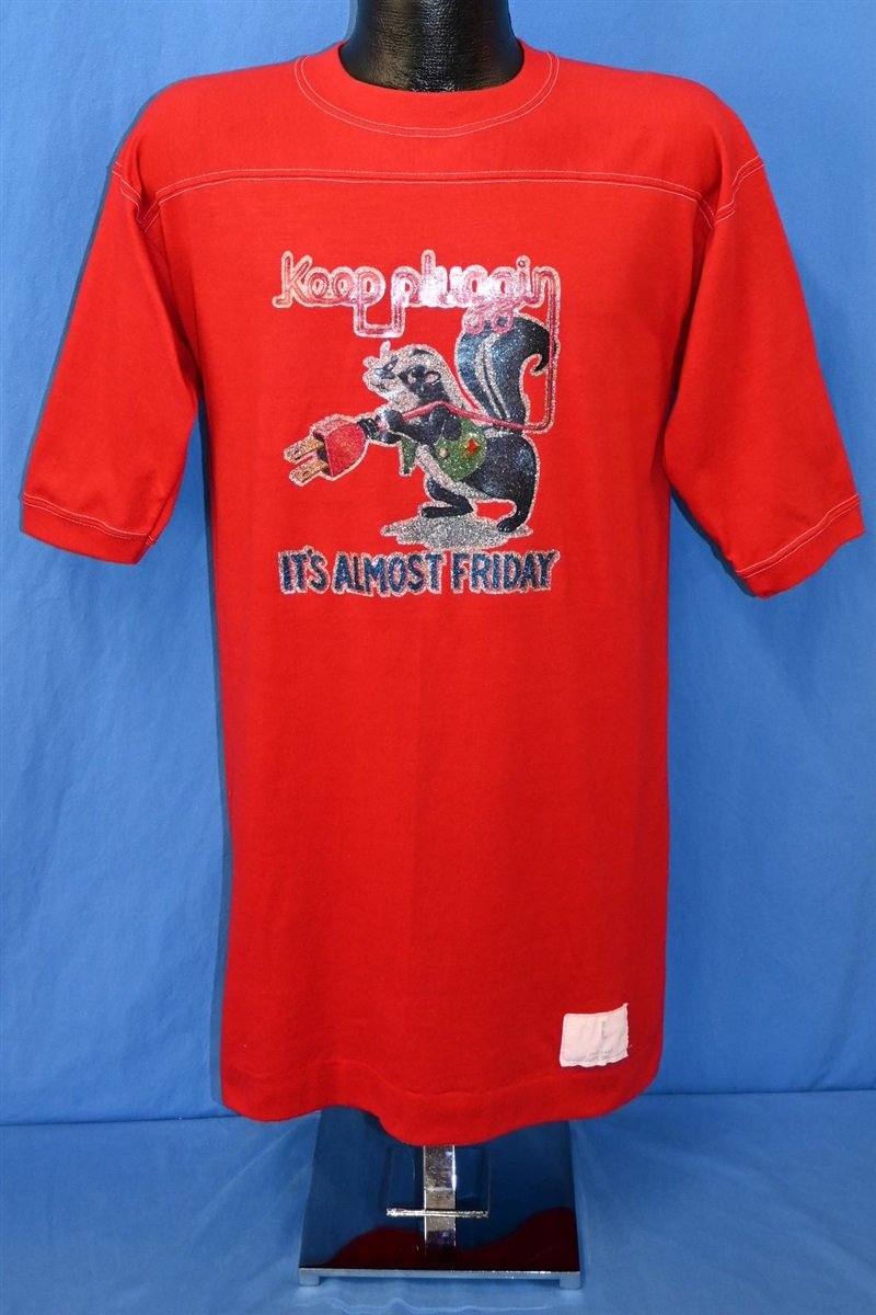 80s Keep Pluggin It's Almost Friday Iron-On t-shirt Medium product image 2