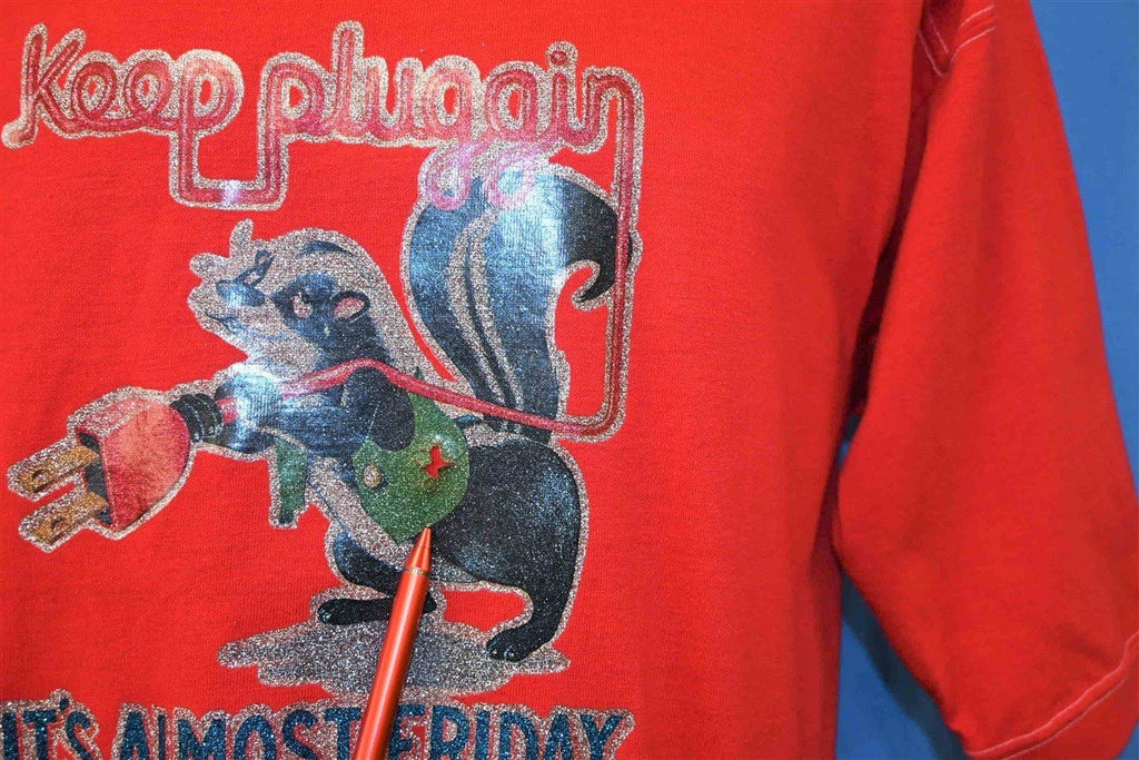 80s Keep Pluggin It's Almost Friday Iron-On t-shirt Medium product image 3