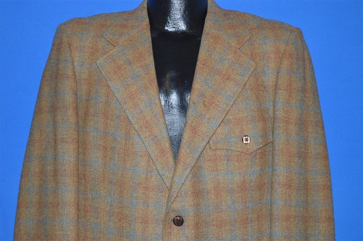 60s Brown Plaid Wool Square Button Sport Coat Jacket Large product image 1