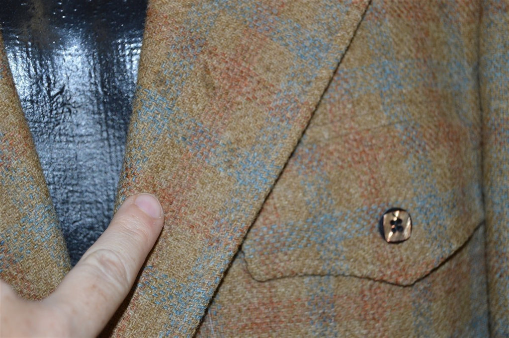 60s Brown Plaid Wool Square Button Sport Coat Jacket Large product image 2