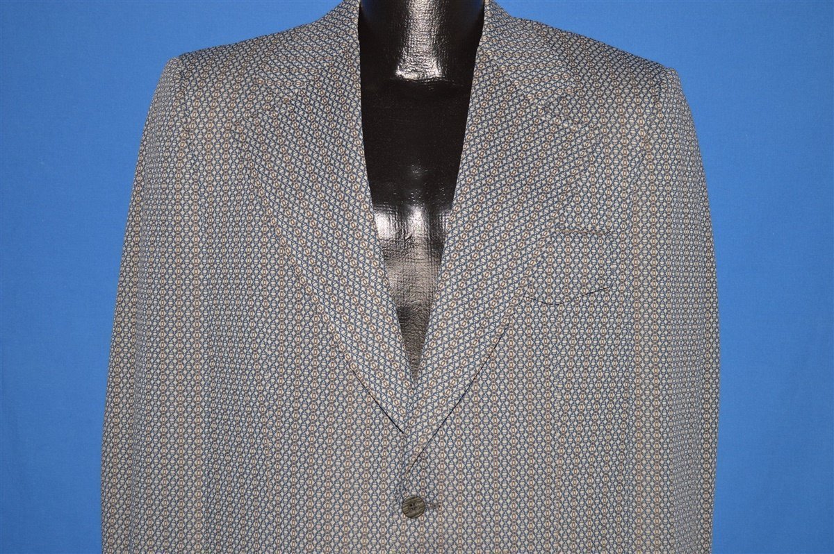 70s Blue White Brown Polyester Patterned Suit Jacket Medium product image 1