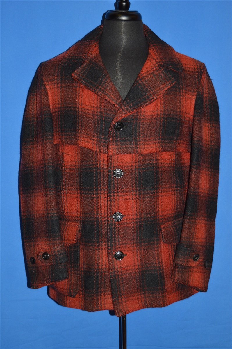 50s Red Black Wool Mackinaw Checked Coat Large product image 3