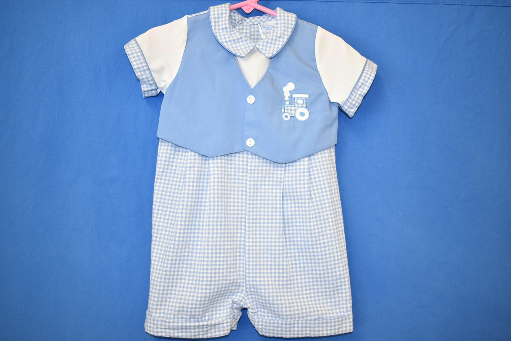 80s Blue Gingham Vest And Pants Baby One Piece 18 Months product image 4