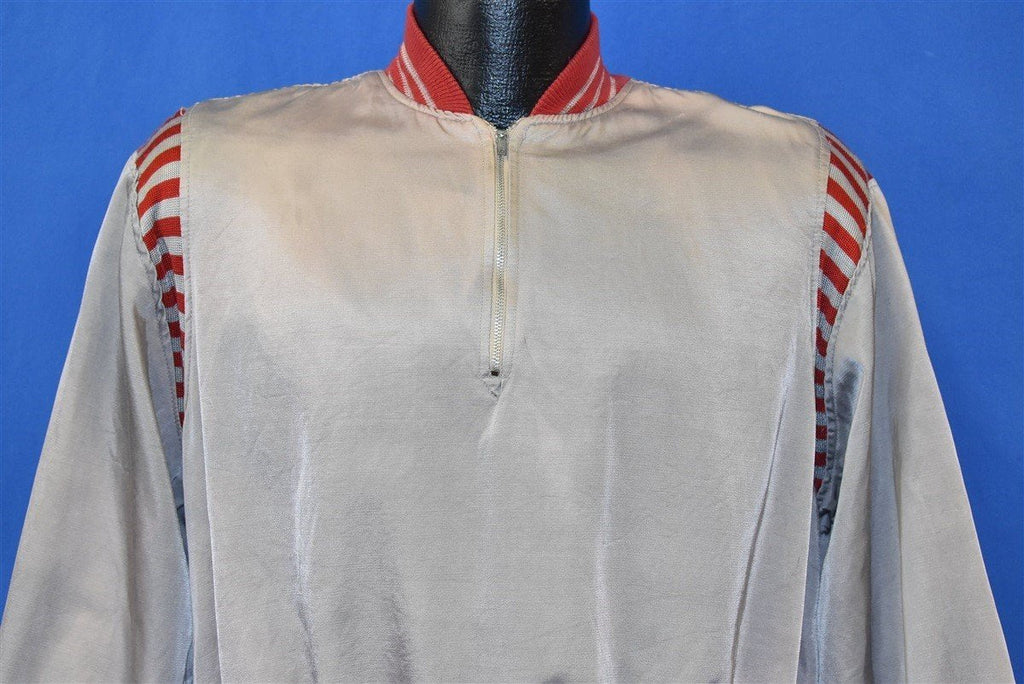 50s Silver And Red Striped Satin Pullover Jacket Large product image 1