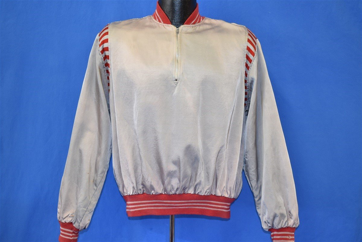 50s Silver And Red Striped Satin Pullover Jacket Large product image 2