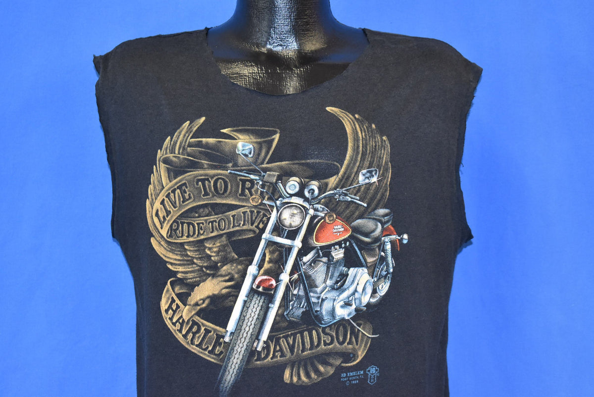 80s 3D Emblem Harley Davidson Live to Ride Sleeveless product image 1