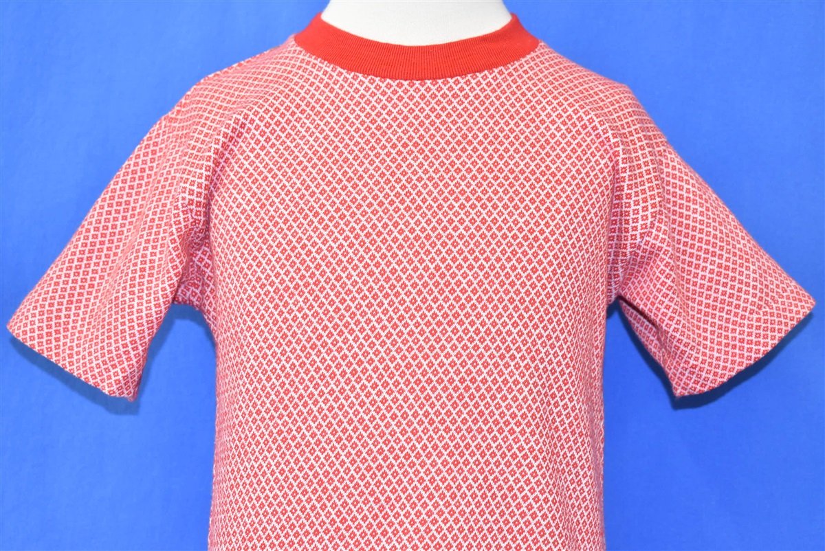 70s Red White Diamond Pattern Knit t-shirt Youth Medium product image 1